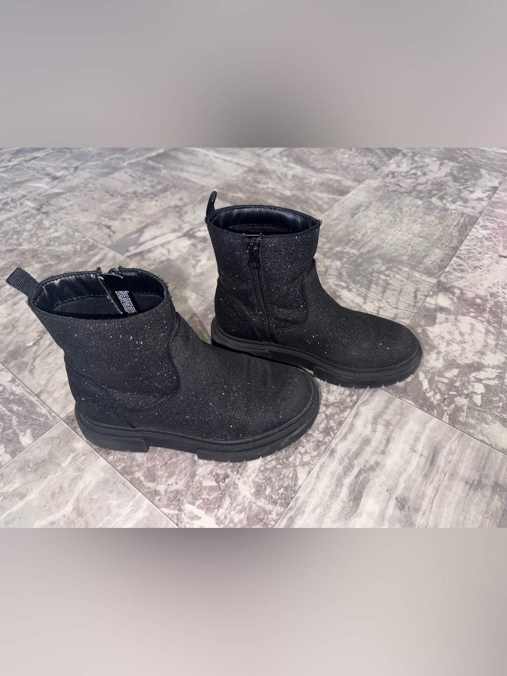 Art Class Girls Black Glitter Ankle Boots Size 2 Side Zip Combat Style